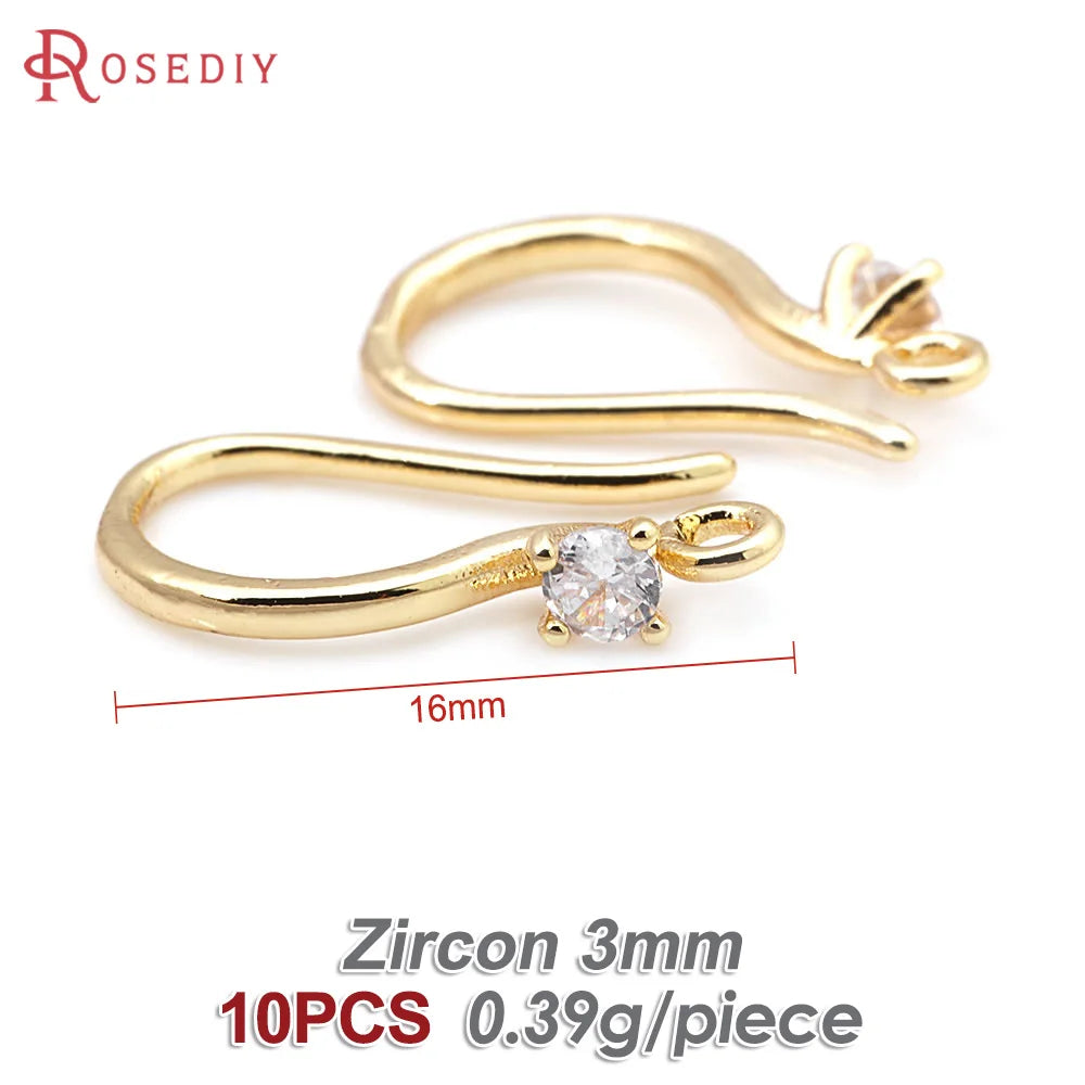 18K Gold Color Brass with Zircon Round Earrings Hooks High Quality Diy Jewelry Making Supplies Earrings Accessories for Women