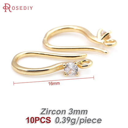 18K Gold Color Brass with Zircon Round Earrings Hooks High Quality Diy Jewelry Making Supplies Earrings Accessories for Women