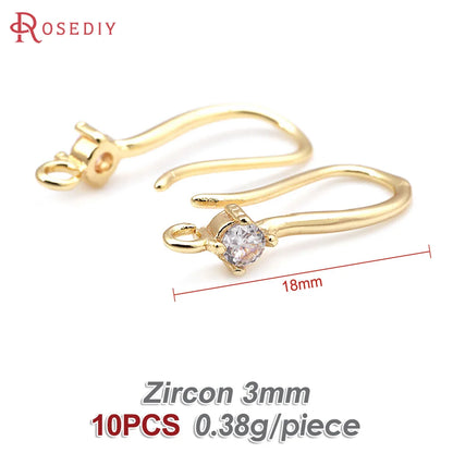 18K Gold Color Brass with Zircon Round Earrings Hooks High Quality Diy Jewelry Making Supplies Earrings Accessories for Women