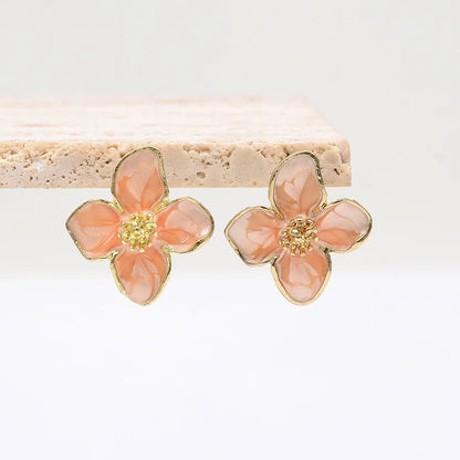 Sweet Flower Stud Earrings For Women Vintage Metal Ear Stud Girls Fashion Multi-colored Fresh Earring Party Wedding Jewelry