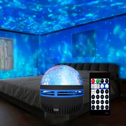 LED Starry Galaxy Ocean Wave Projector RGB Smart Remote Control Lamp KTV USB Christmas Lights Auto Rotate for Home Bedroom Decor